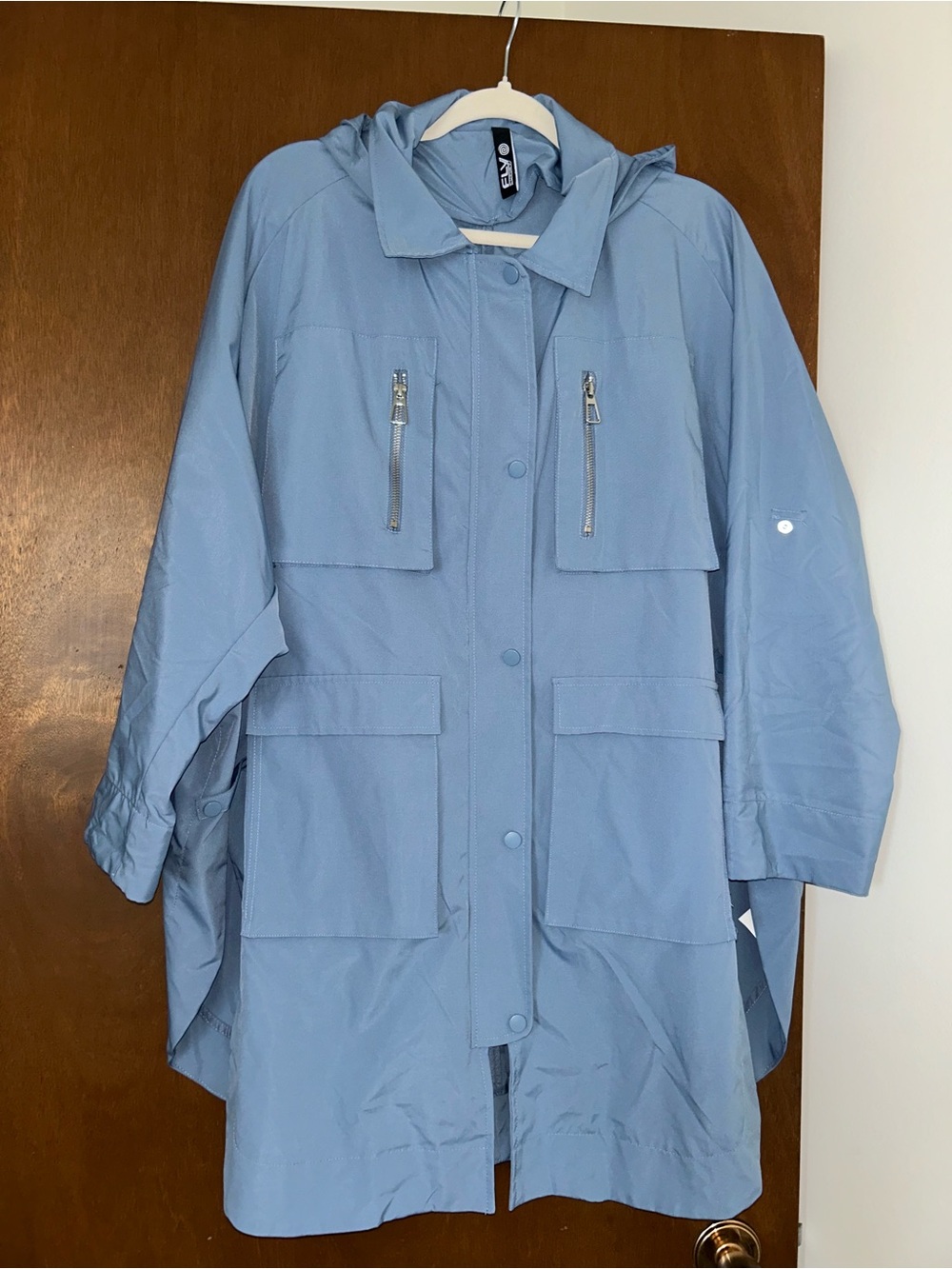 Light Blue Hooded Raincoat Jacket